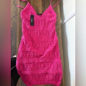 Lulu's Vibrant Pink Crochet Mini Dress